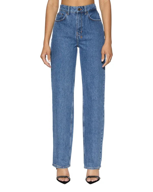 A relaxed straight-leg jean with a high waist, made from premium European rigid denim in a heritage stone-washed blue.&nbsp;It includes classic five-pocket styling, anti-silver branded hardware, and signature T-box and back cross embroidery.