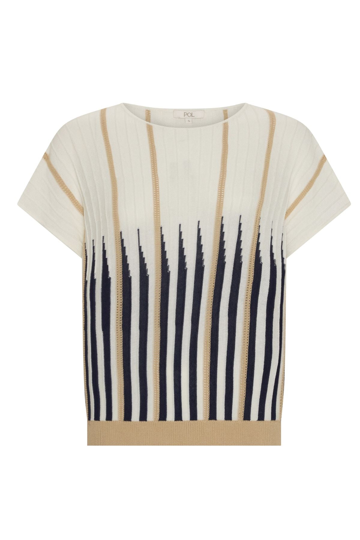 Discover the POL Axil Knit Top curated in racket, featuring signature knit pleats, pointelle contrast stripes and a relaxed, draped fit in a lightweight viscose blend.
