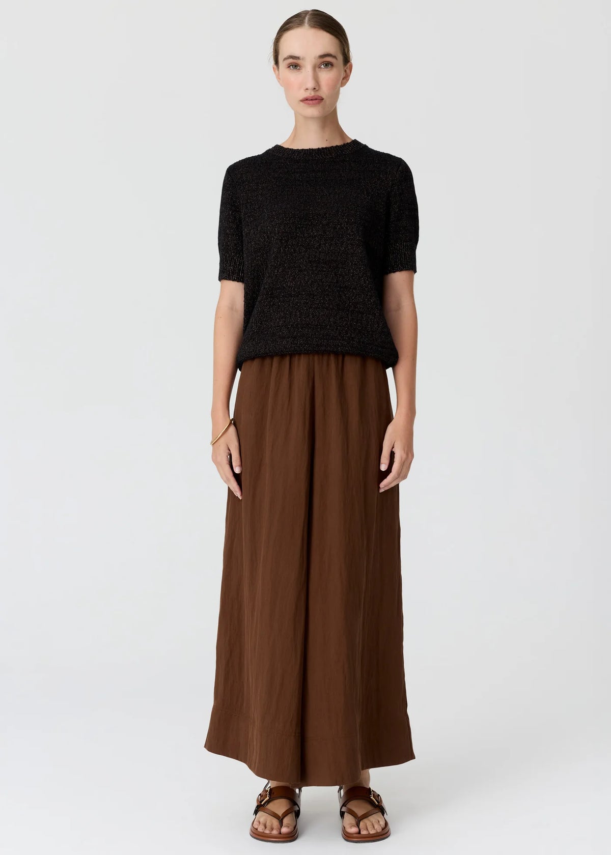 Shop the POL Cedar Lurex Knit Top at racket - a cotton-rich textured knit with subtle metallic shimmer. Available in Pink and Black, sizes XS-L.