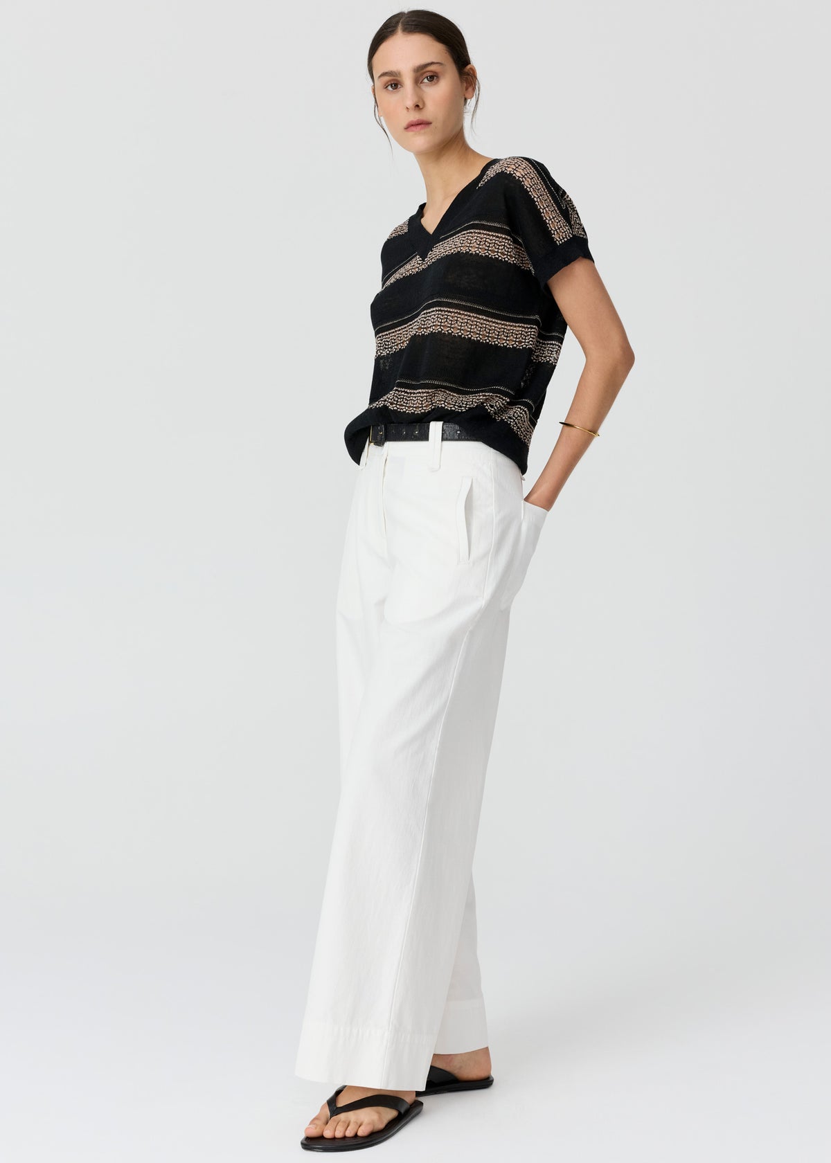 POL Liana V-neck Pointelle Knit