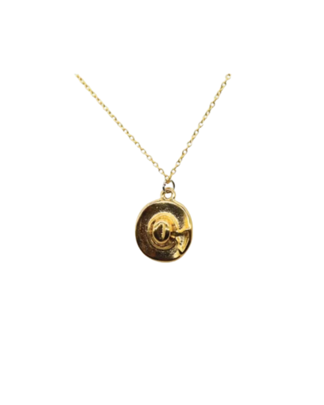 Howdy Necklace by Castel & Co is a gold-plated stainless steel necklace featuring a playful cowboy hat detail. Designed with a fine, lightweight chain to keep the look balanced and easy to wear, it works well layered or styled solo as a statement piece. Necklace length 40 + 5 cm extension, secured with a lobster claw clasp. Lightweight (5g), waterproof, and hypoallergenic.