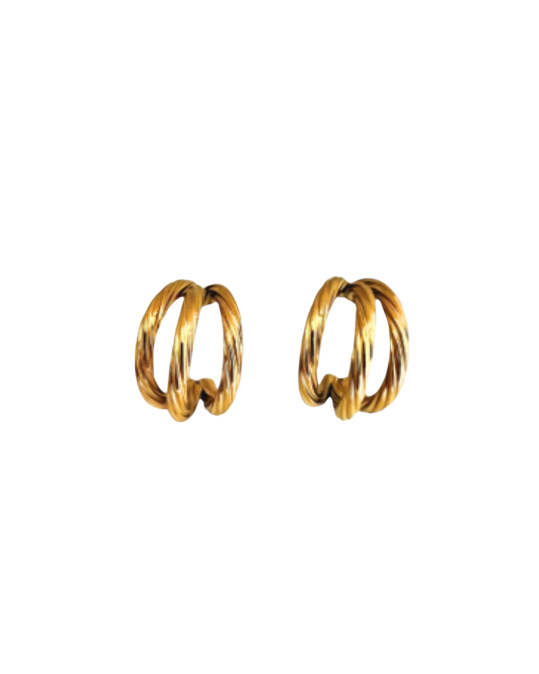 Hadley Hoops by Castel & Co are stainless steel textured hoop earrings available in gold-plated and silver-tone finishes. Designed with a bold yet timeless sculptural silhouette and a light-catching textured finish, they add impact while remaining versatile for everyday wear. Measuring 3 x 1.6 cm with a secure stud closure. Lightweight (9g), waterproof, and hypoallergenic.