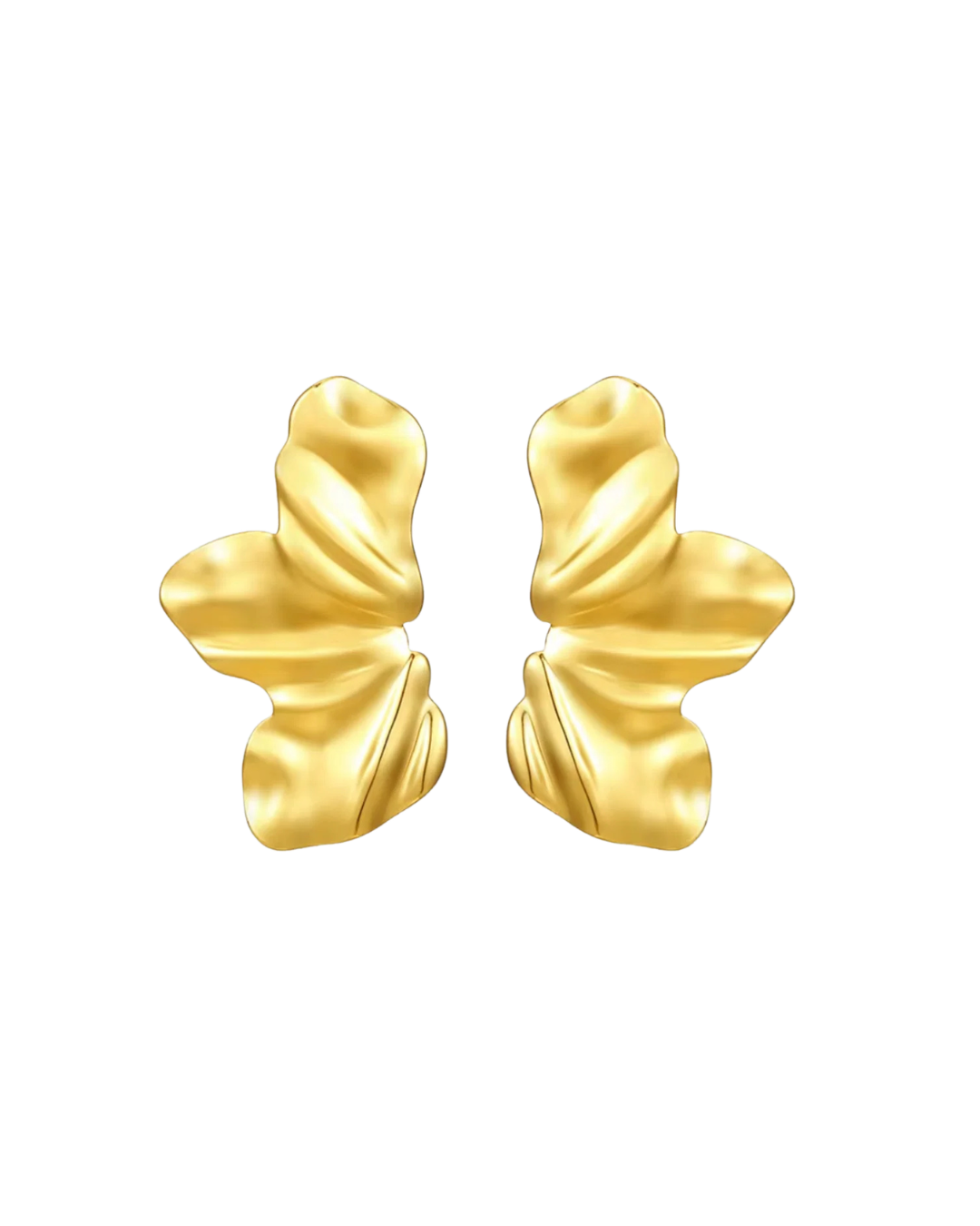 Sculptural and dramatic, the Castel & Co Sienna Earrings feature fluid, folded curves in radiant gold plating. Their bold silhouette and organic form create a striking sense of movement, designed to frame the face with modern artistry. A statement earring that embodies elegance with an edge.

Material: Stainless steel, Gold plating
Closure Type: Stud
Earrings Size: 4.5 x 2.5 cm
Waterproof and hypoallergenic
Weight: 7g