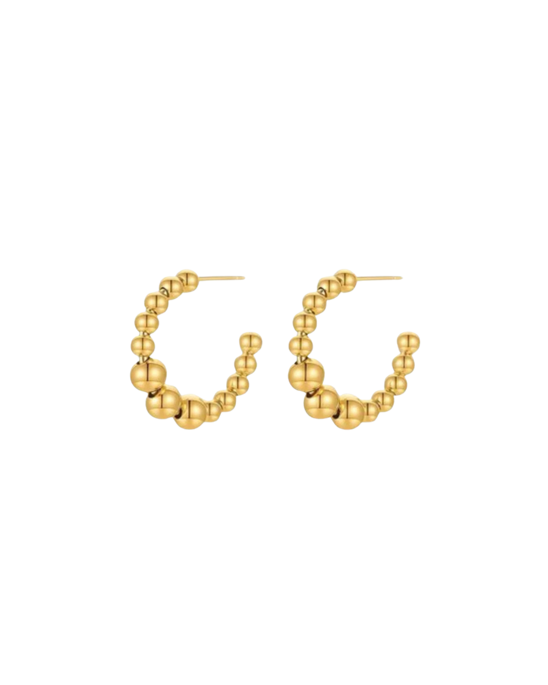 CASTEL & CO
The Bubble Hoops are a playful yet sophisticated take on the classic hoop earring, featuring smooth, rounded details that add texture and dimension to any look. Their gold-plated finish makes them effortlessly versatile, whether you’re dressing up or down.
Main material: gold plating, stainless steel
Closure type: stud
Waterproof and hypoallergenic
Weight: 8g