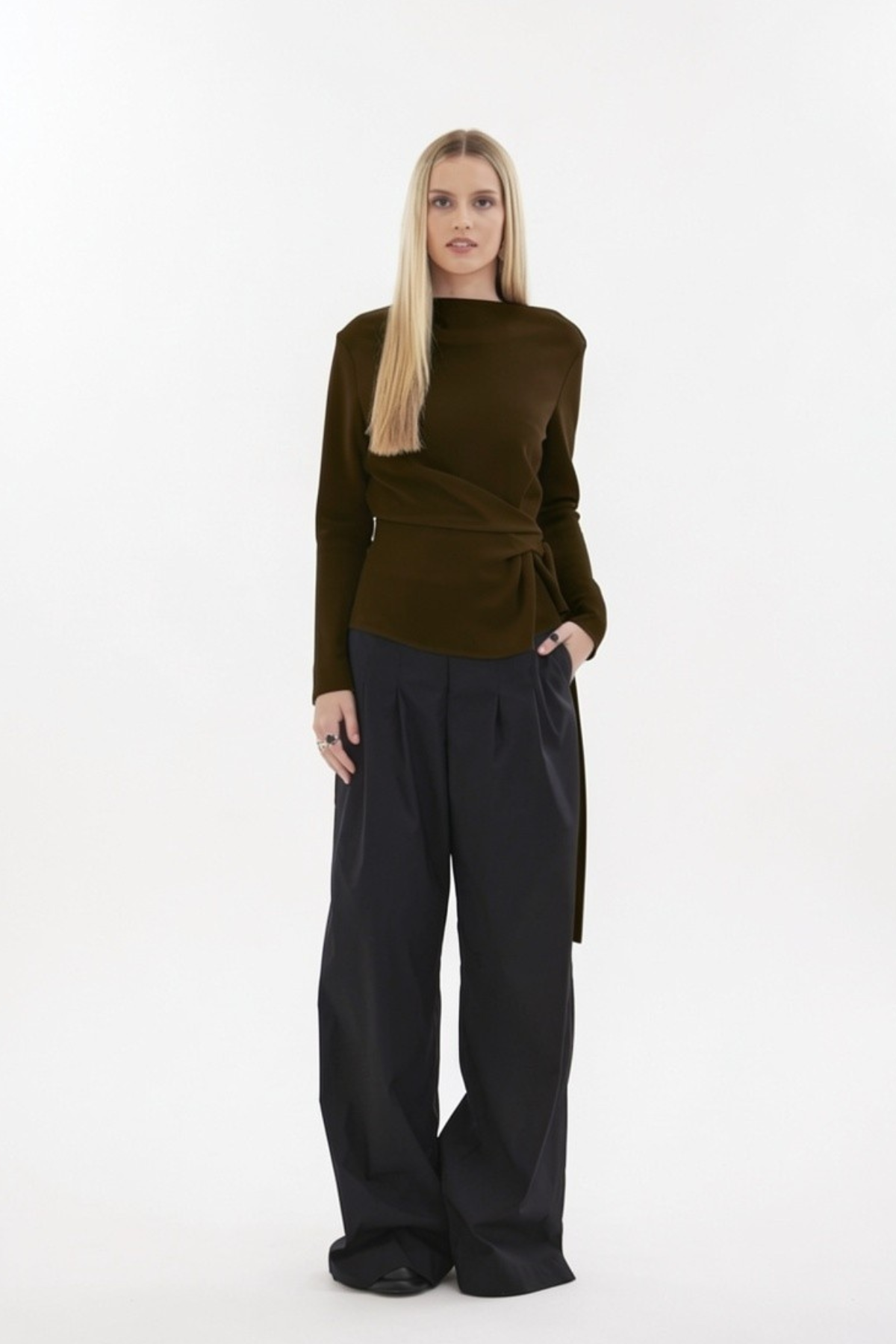 The Zenith Top by Racket - a sculpted cross over top with bias sleeves and adjustable tie. Available in crepe and satin back crepe. NZ made.