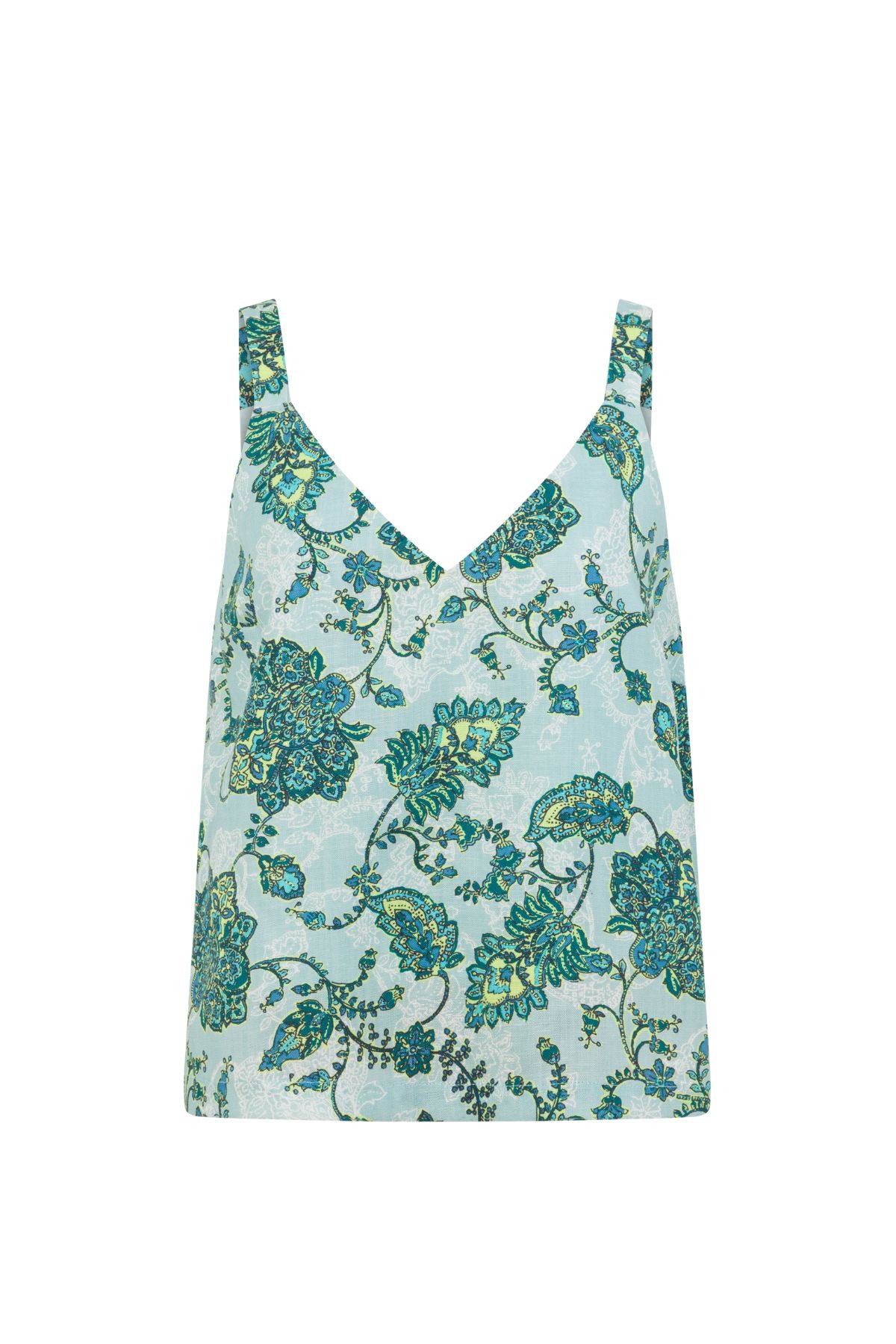 Discover the Zoe Kratzmann Tidal Top in Fern Paisley. Crafted in a soft lyocell-linen blend with wide straps, a flattering V-neckline and fluid drape.