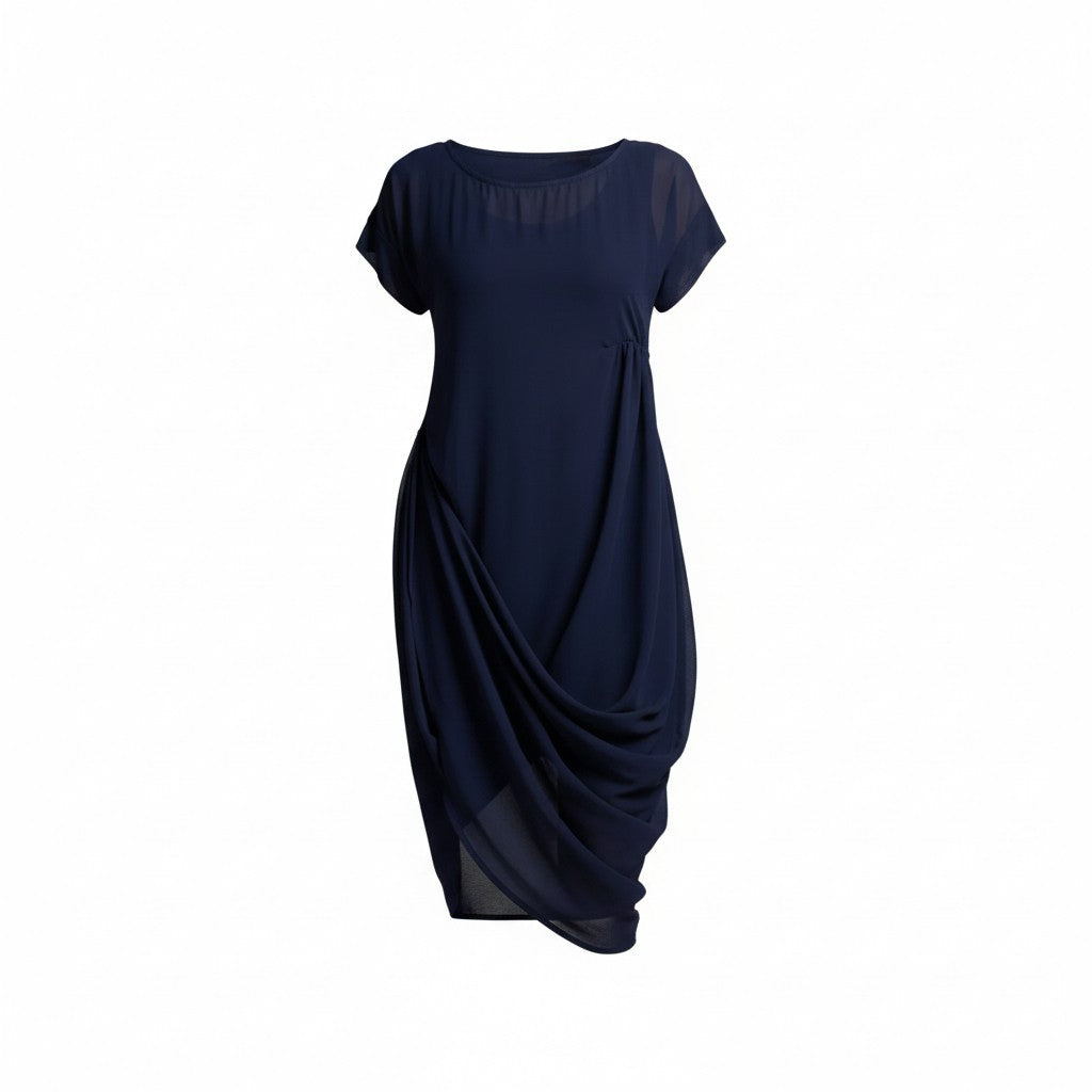 The NES Flow Dress – a versatile chiffon dress with adjustable drape styling. Wear it your way for day or night. Designed and made in NZ.