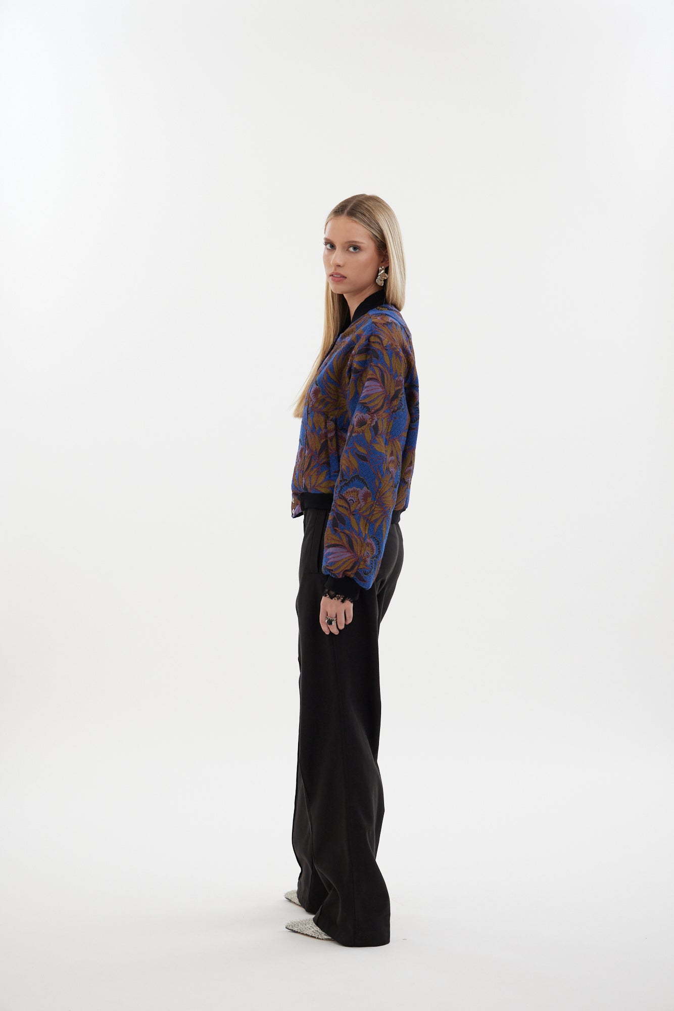 The Florence Bomber Jacket by Racket - a floral jacquard bomber with rib trims, snap dome closure and refined detailing. Designed and made in NZ.