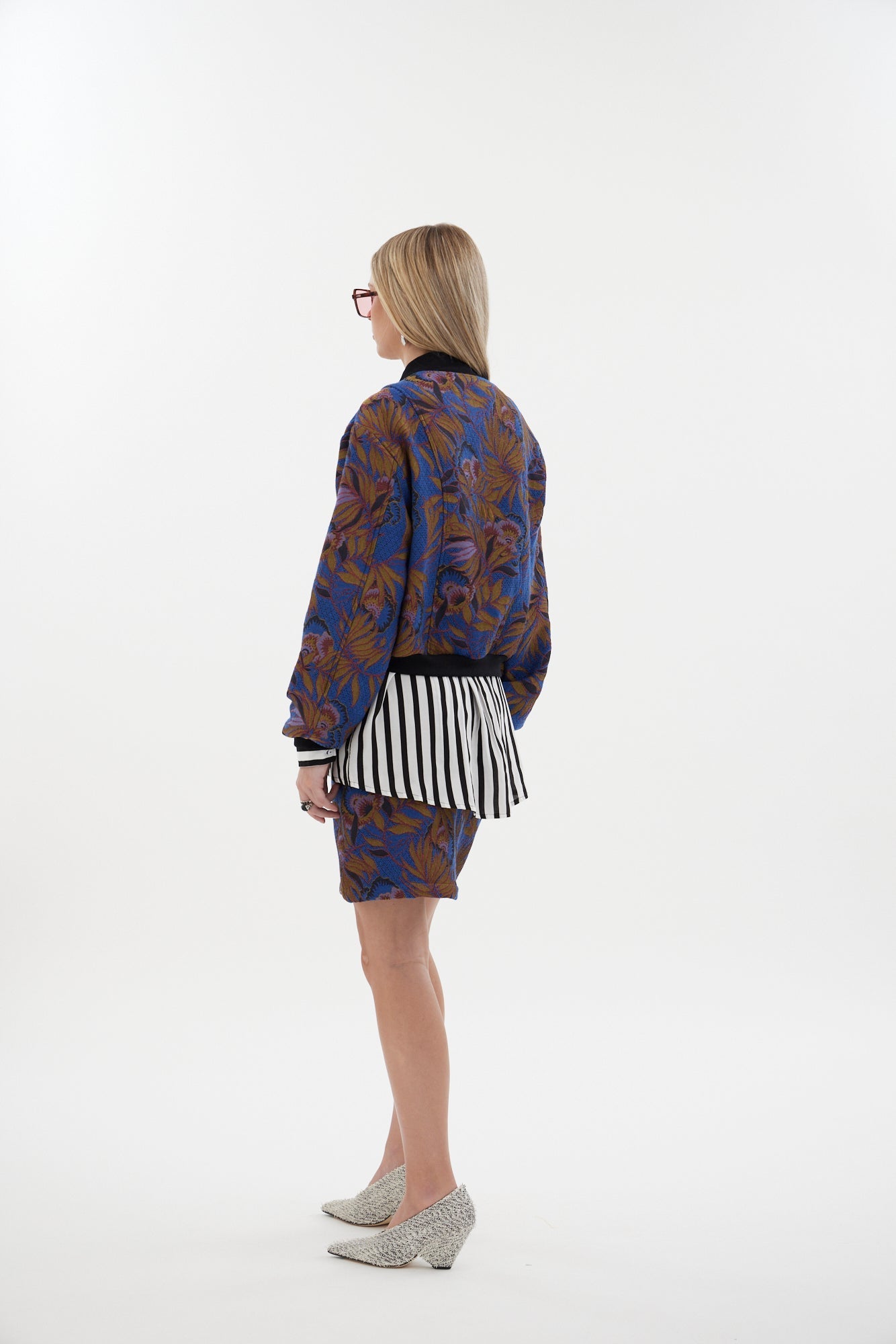 The Florence Skirt by Racket - a fully lined floral jacquard mini with concealed zip and refined shaping. Pair with the Florence Bomber. Made in NZ.