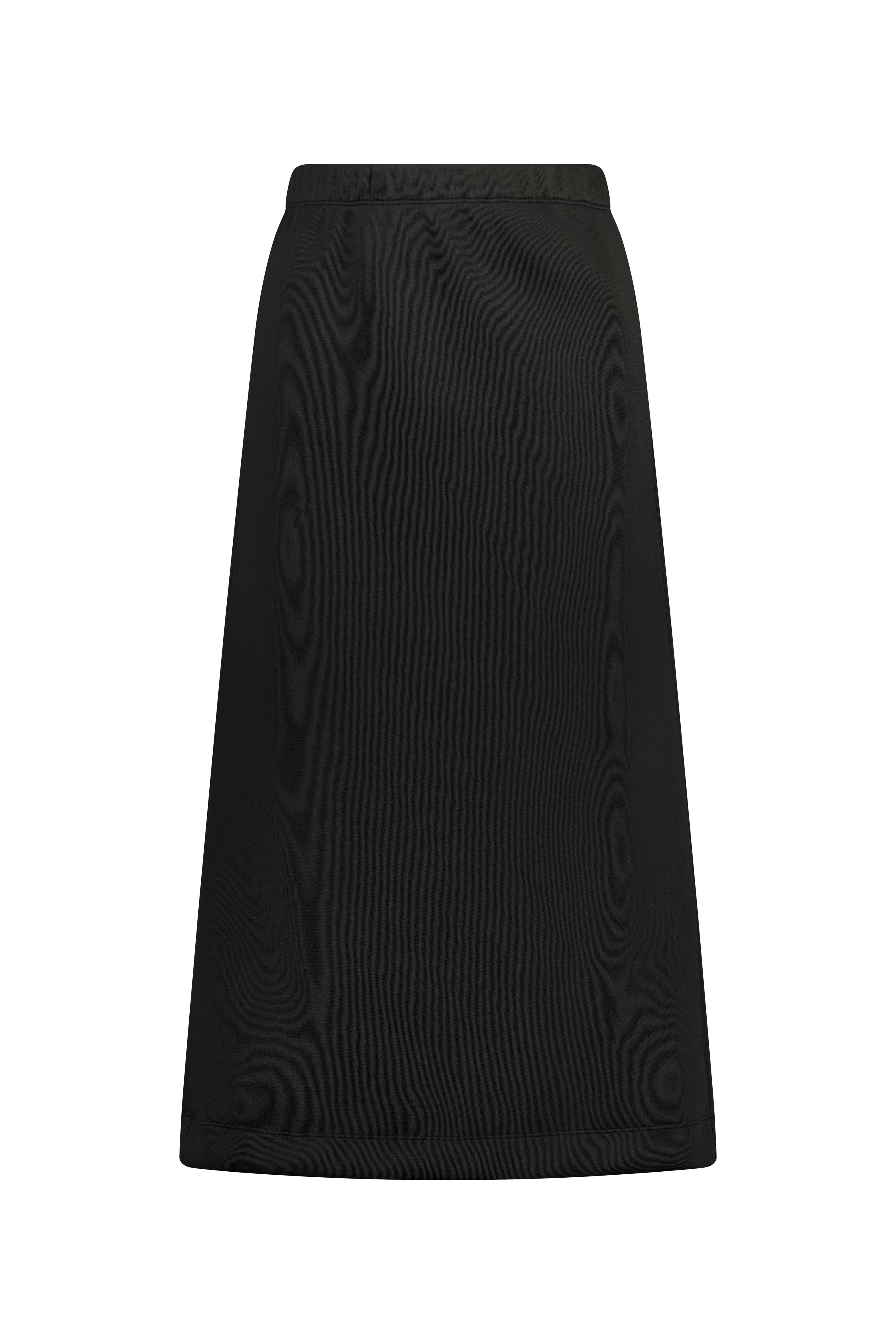 The Flux Skirt by Racket - a midi sweat-shirting skirt with honeycomb texture, elastic waist and back vent. Pair with the Flux Top. Made in NZ.