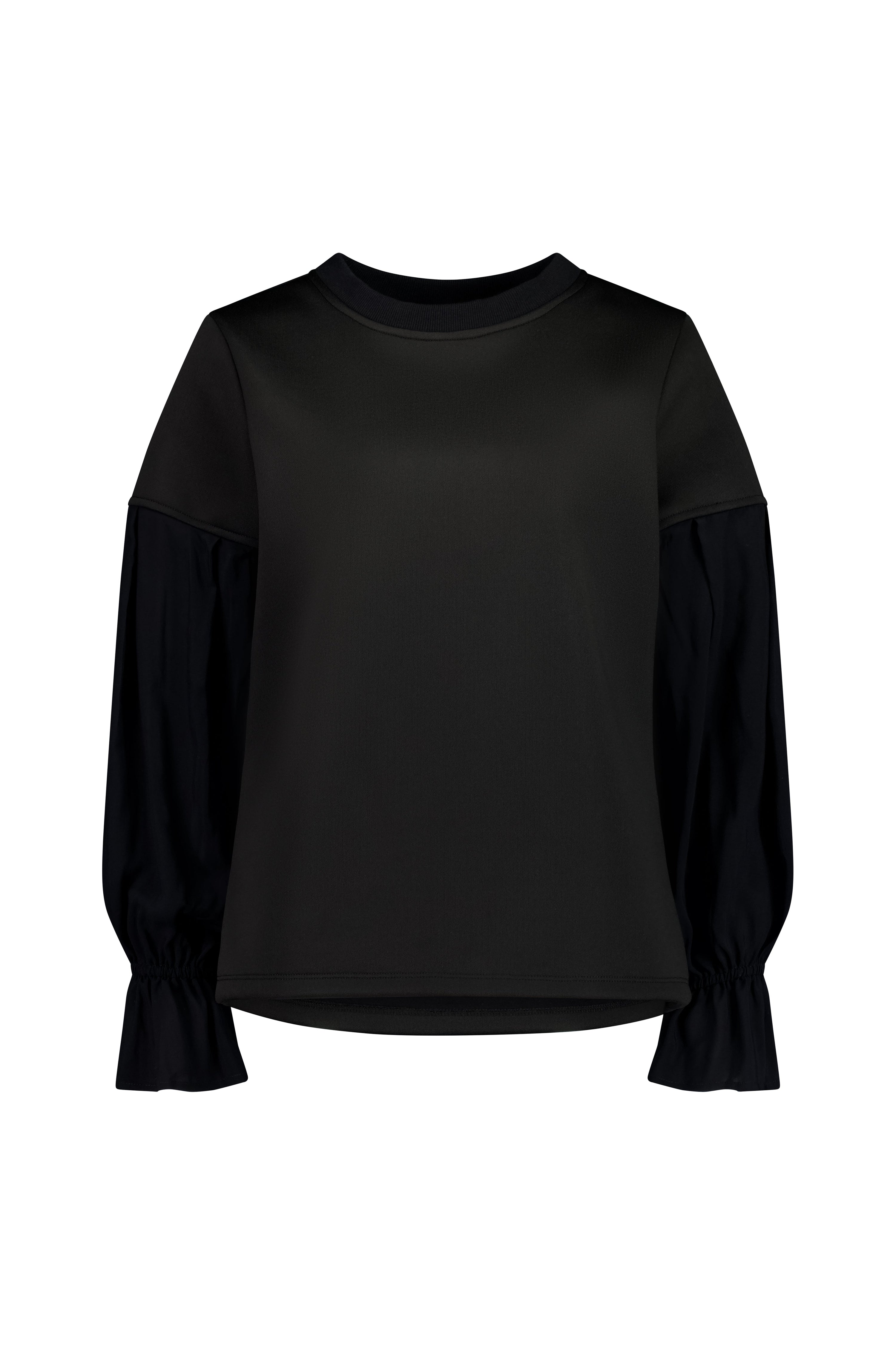 The Flux Top by Racket - a relaxed sweat-shirting top with contrast bell sleeves and elastic cuffs. Pair with the Flux Skirt or denim. Made in NZ.