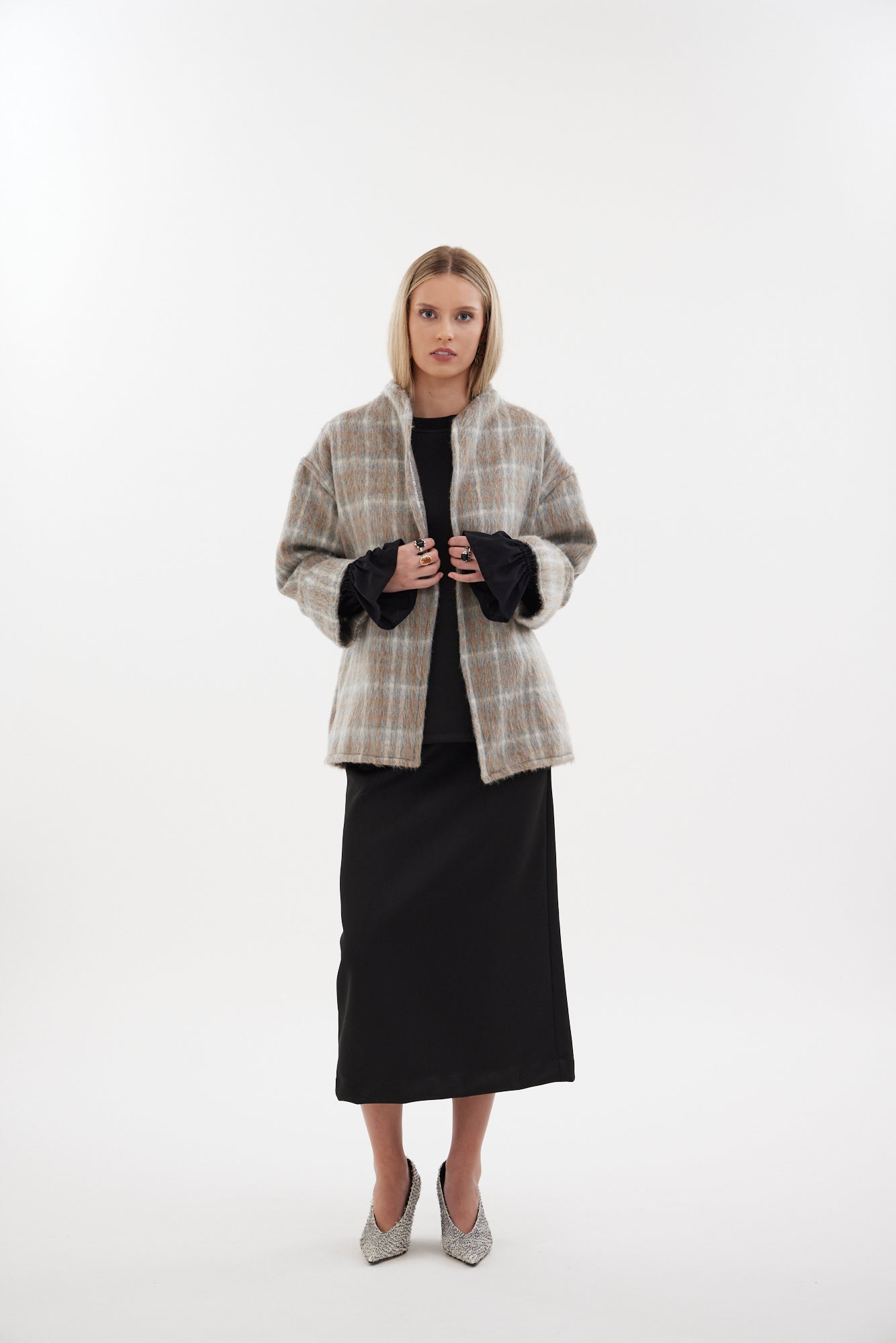 The Flux Top by Racket - a relaxed sweat-shirting top with contrast bell sleeves and elastic cuffs. Pair with the Flux Skirt or denim. Made in NZ.