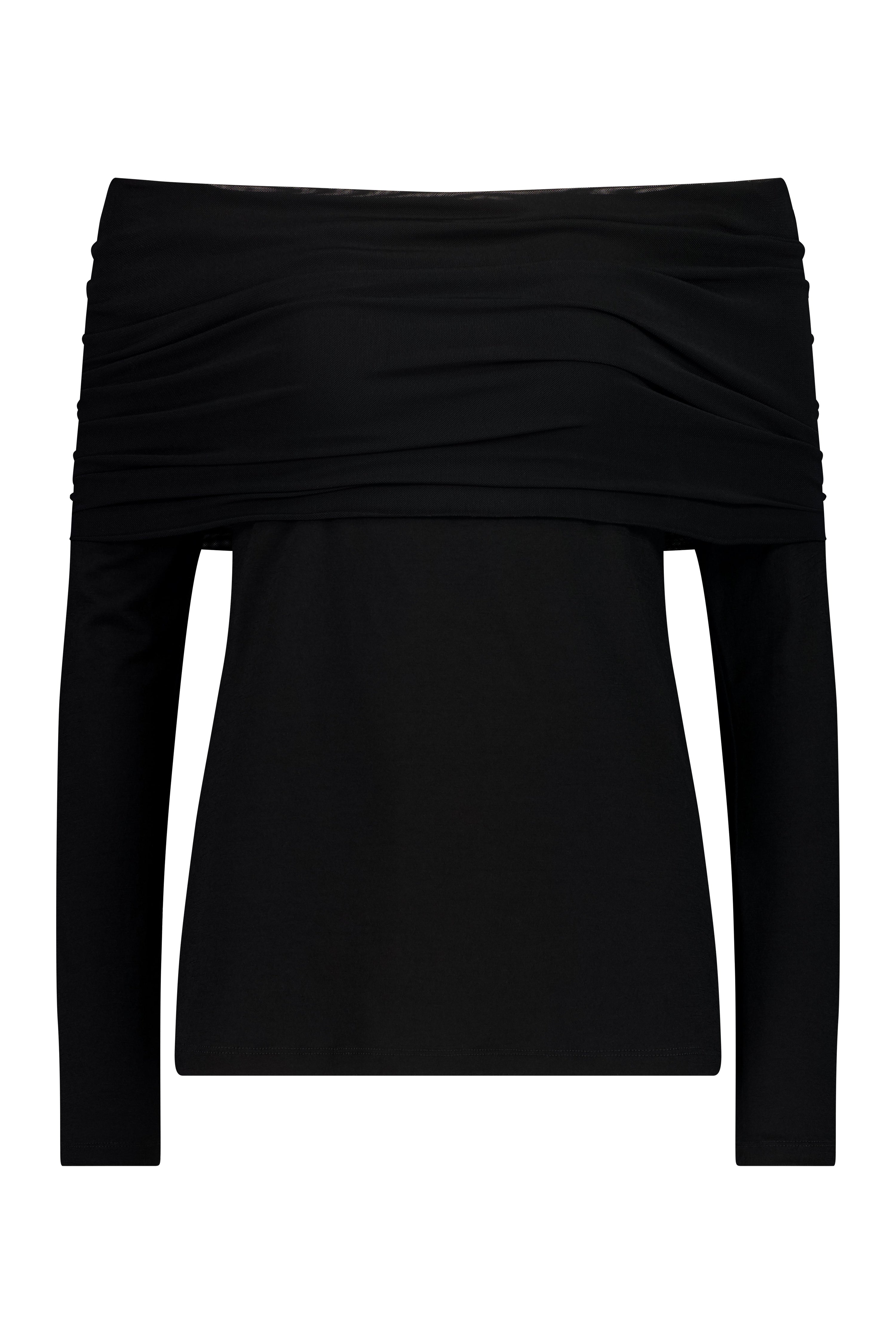 The Halo Top by Racket - a 100% merino off shoulder knit with contrast mesh band. Feminine, modern and versatile. Designed and made in NZ.