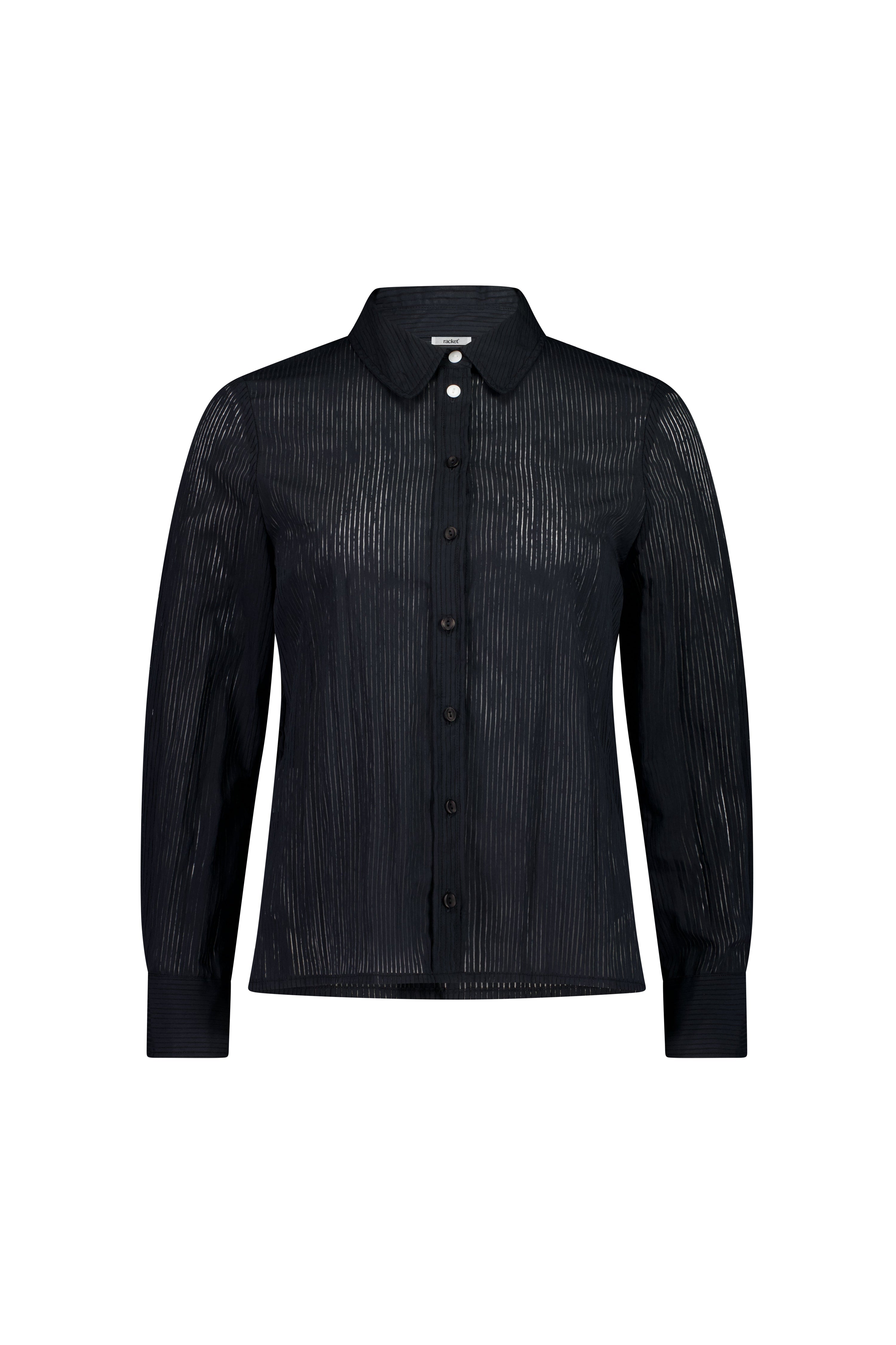 The Lume Shirt by N-E-S - a classic burnout stripe shirt with contrast top buttons, side splits and refined tailoring. Made responsibly in NZ.