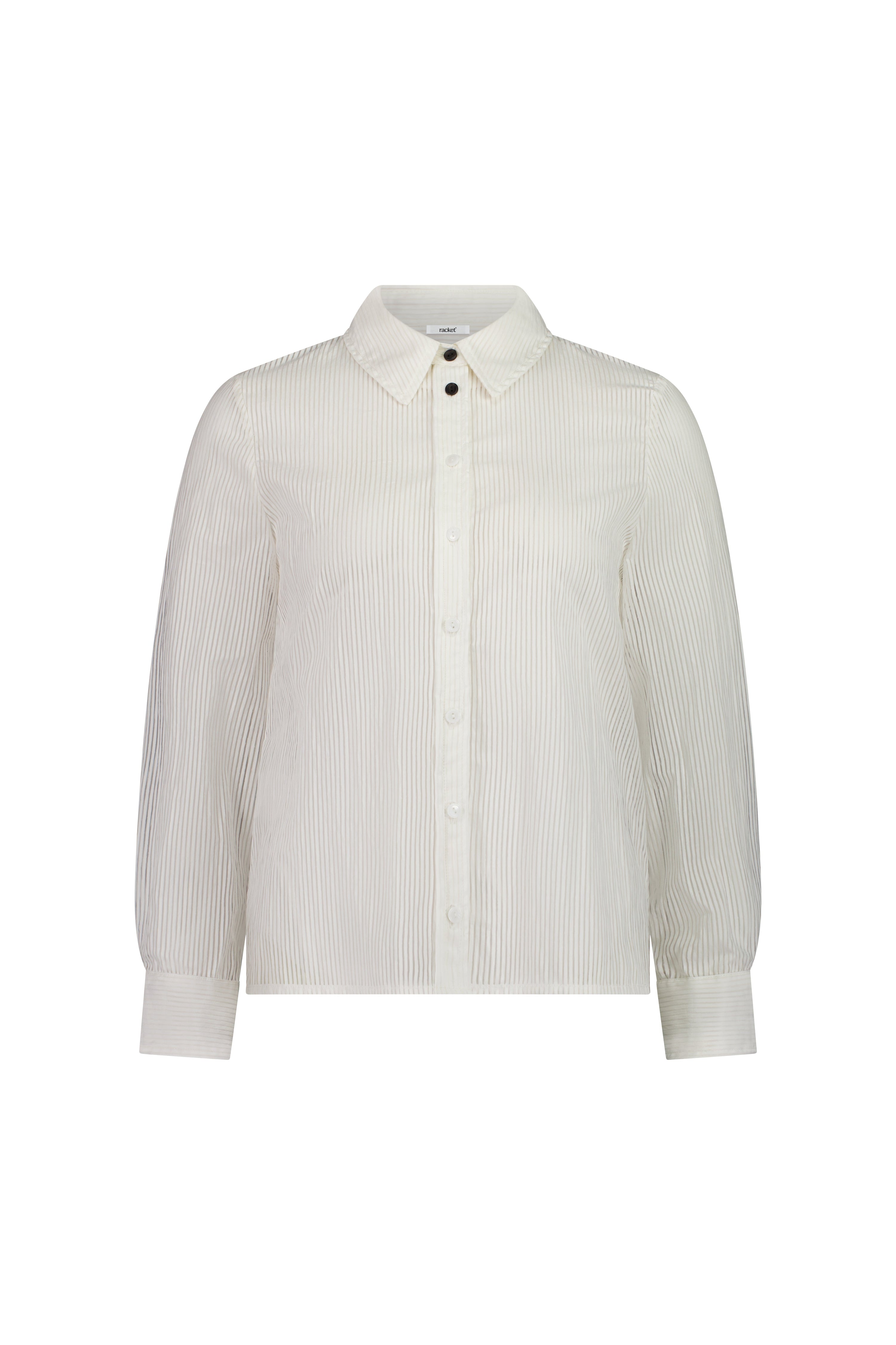 The Lume Shirt by N-E-S - a classic burnout stripe shirt with contrast top buttons, side splits and refined tailoring. Made responsibly in NZ.