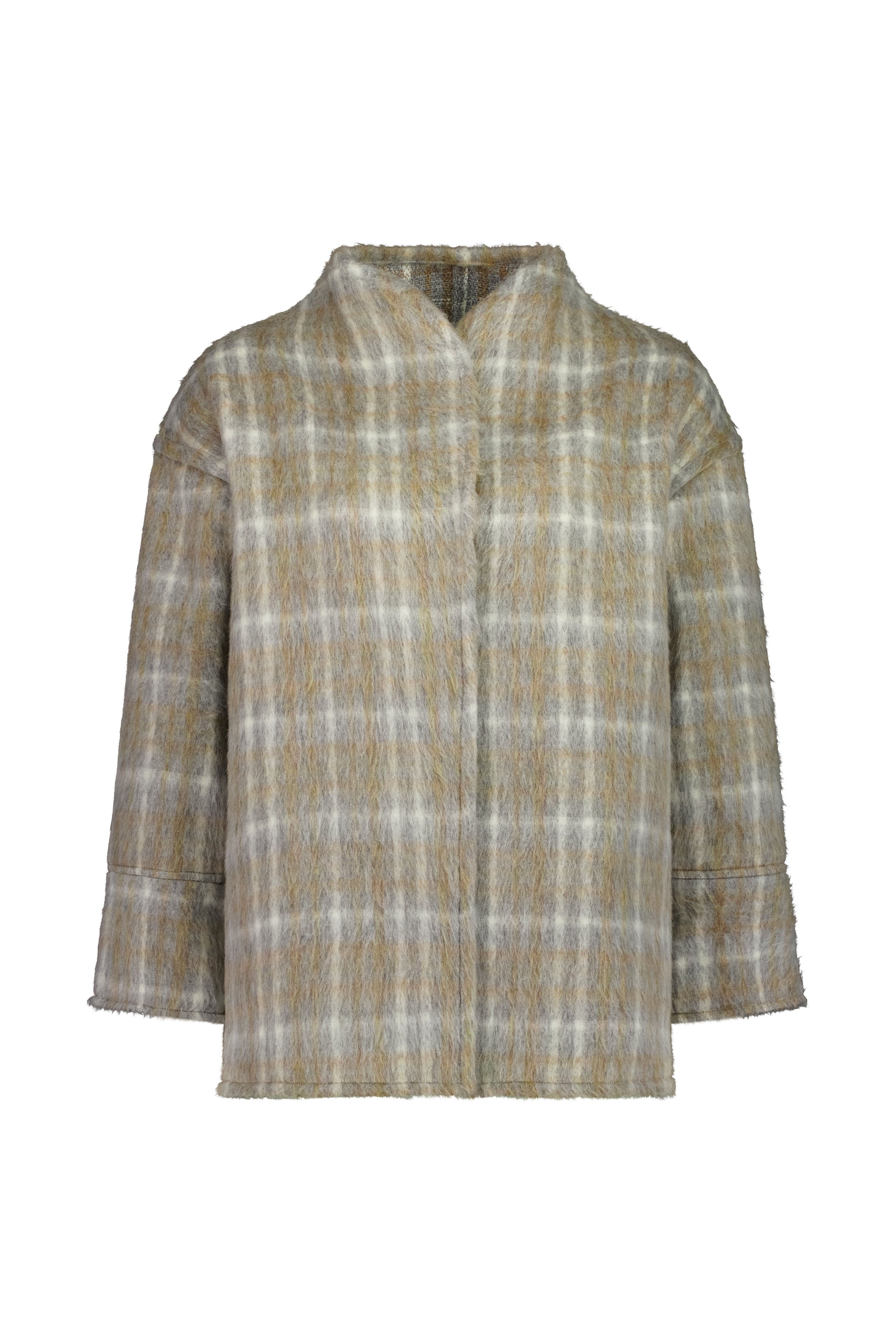 The Pitch Coat by Racket - an upper-thigh wool coat with wide sleeves, flat felled seams and modern mandarin collar. Designed and made in NZ.