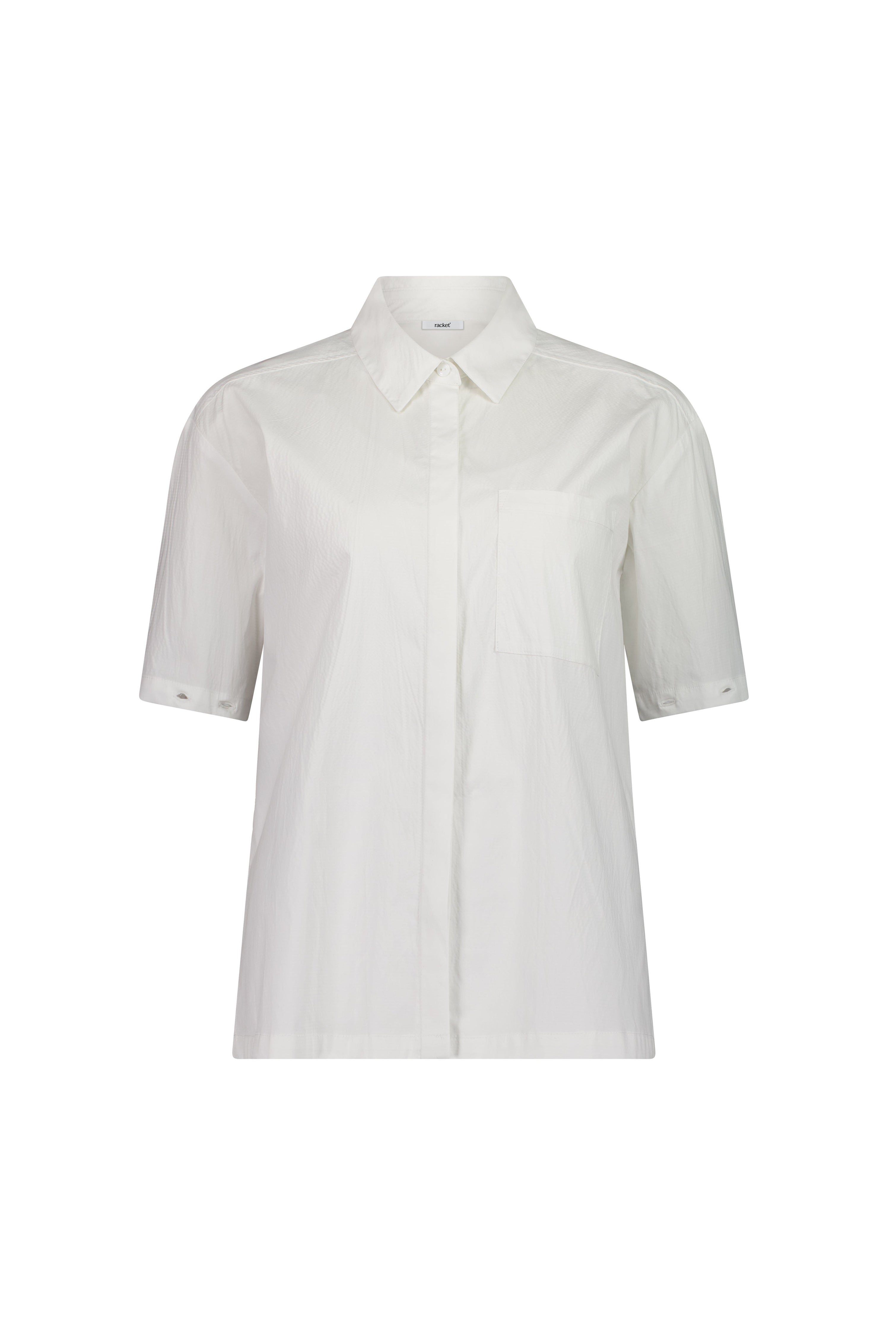 The Rebel Shirt by Racket - a two-in-one shirt with button off sleeves, boxy fit and refined detailing. Available in RKT stripe, white or black. NZ made.