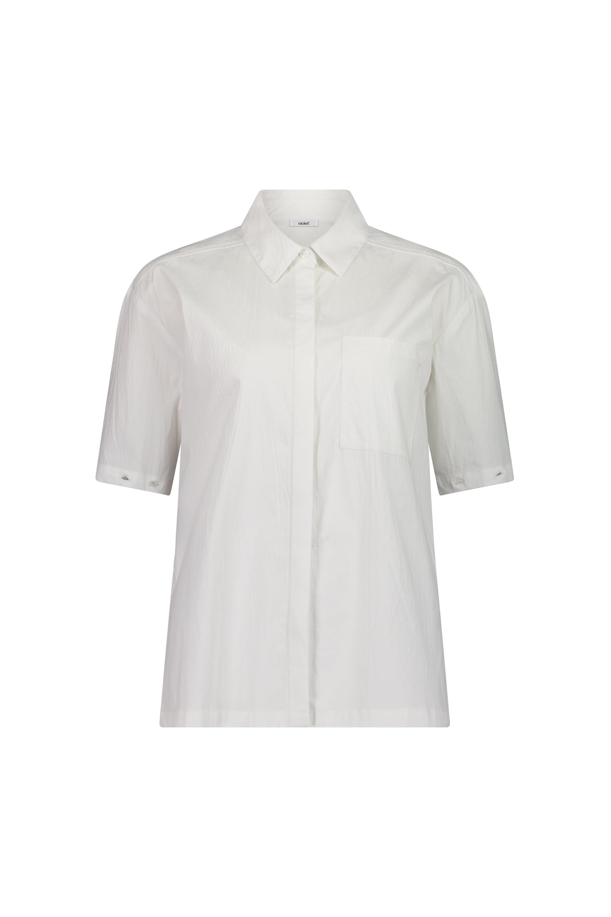 The Rebel Shirt by Racket - a two-in-one shirt with button off sleeves, boxy fit and refined detailing. Available in RKT stripe, white or black. NZ made.