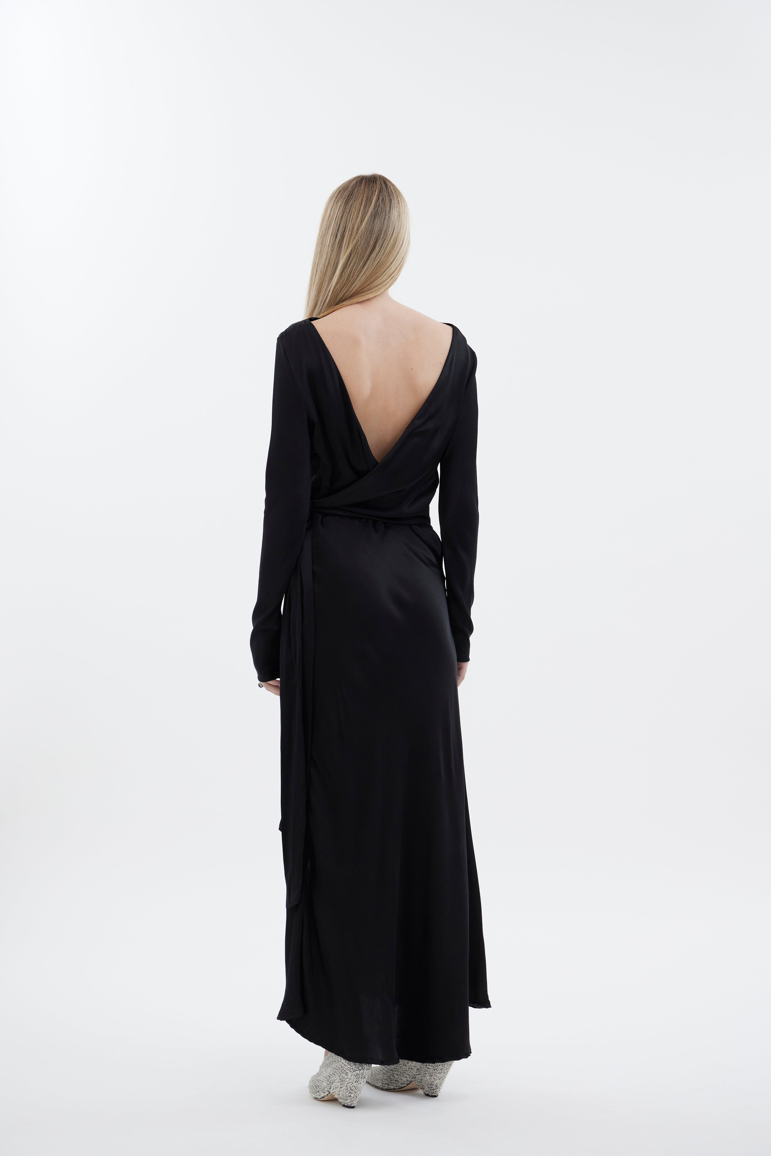 The Zenith Dress by Racket - a 7/8 length dress with bias sleeves, cross over detailing and off centre split. Event ready and NZ made.