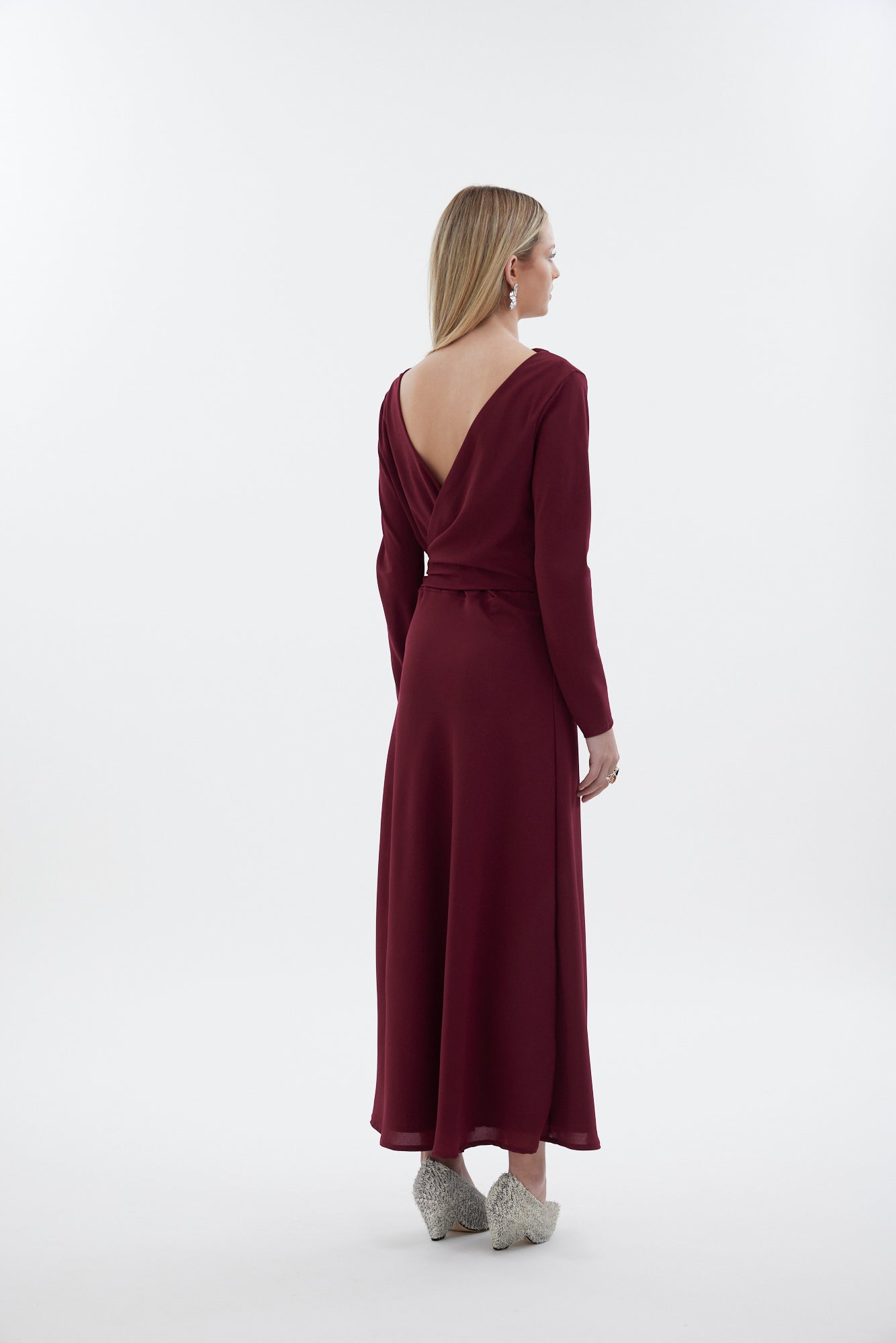 The Zenith Dress by Racket - a 7/8 length dress with bias sleeves, cross over detailing and off centre split. Event ready and NZ made.