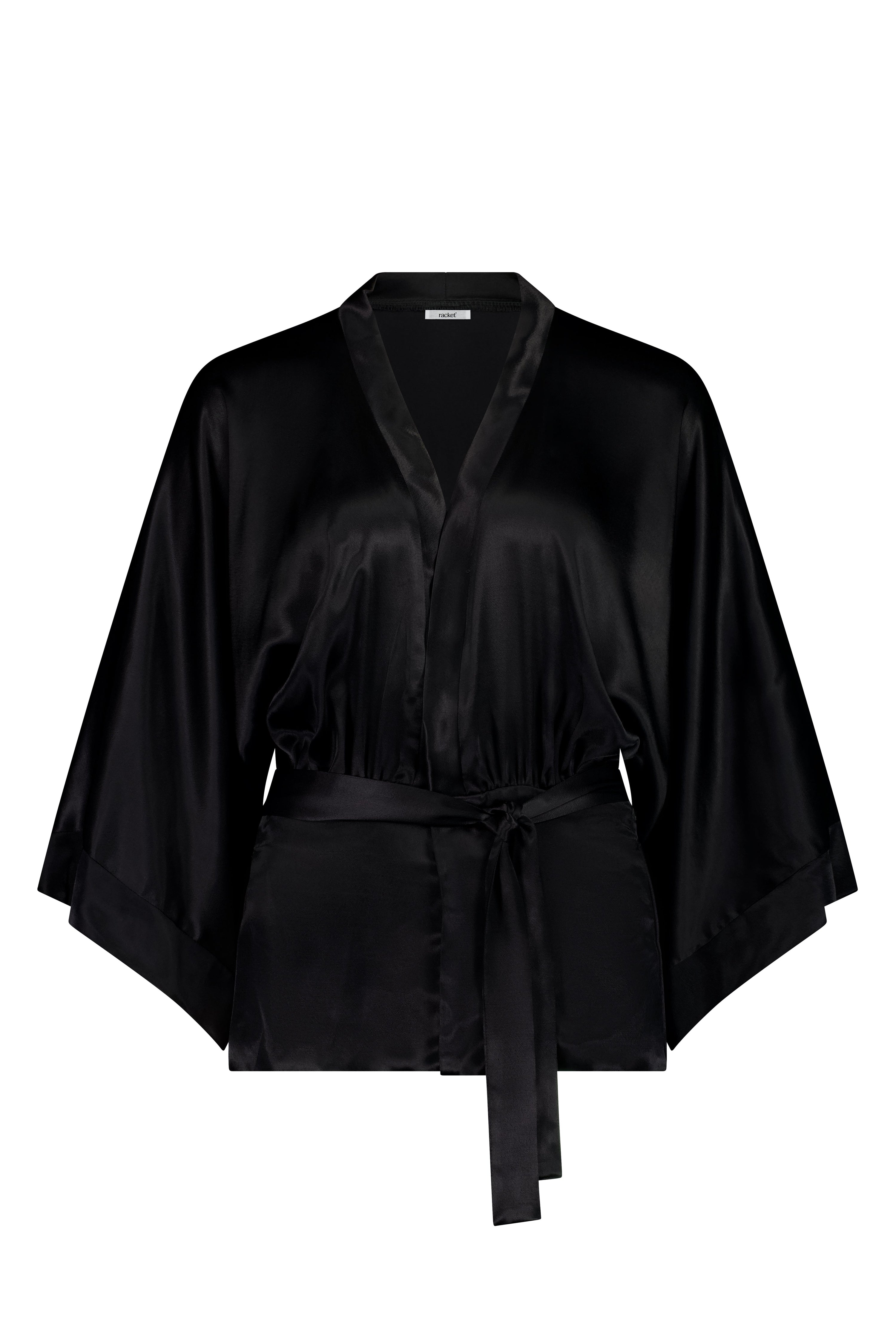 The Zenith Jacket by Racket - a satin jacket with wide sleeves, gathered panel and optional tie. Perfect for events or everyday polish. NZ made.