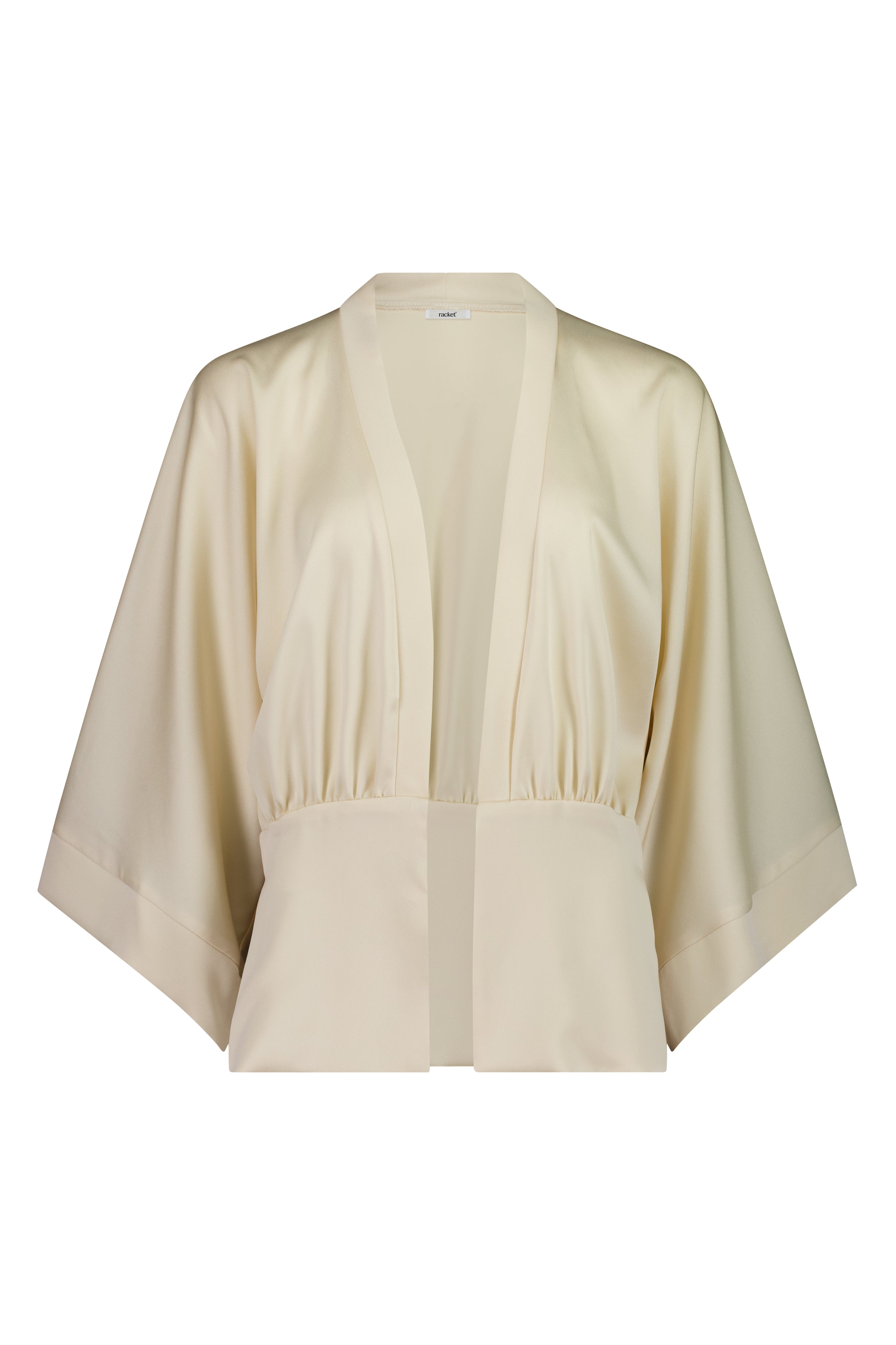 The Zenith Jacket by Racket - a satin jacket with wide sleeves, gathered panel and optional tie. Perfect for events or everyday polish. NZ made.
