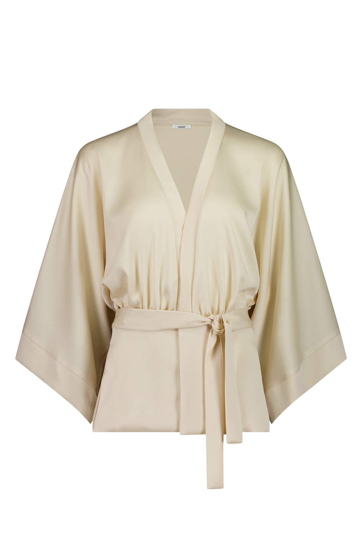 The Zenith Jacket by Racket - a satin jacket with wide sleeves, gathered panel and optional tie. Perfect for events or everyday polish. NZ made.
