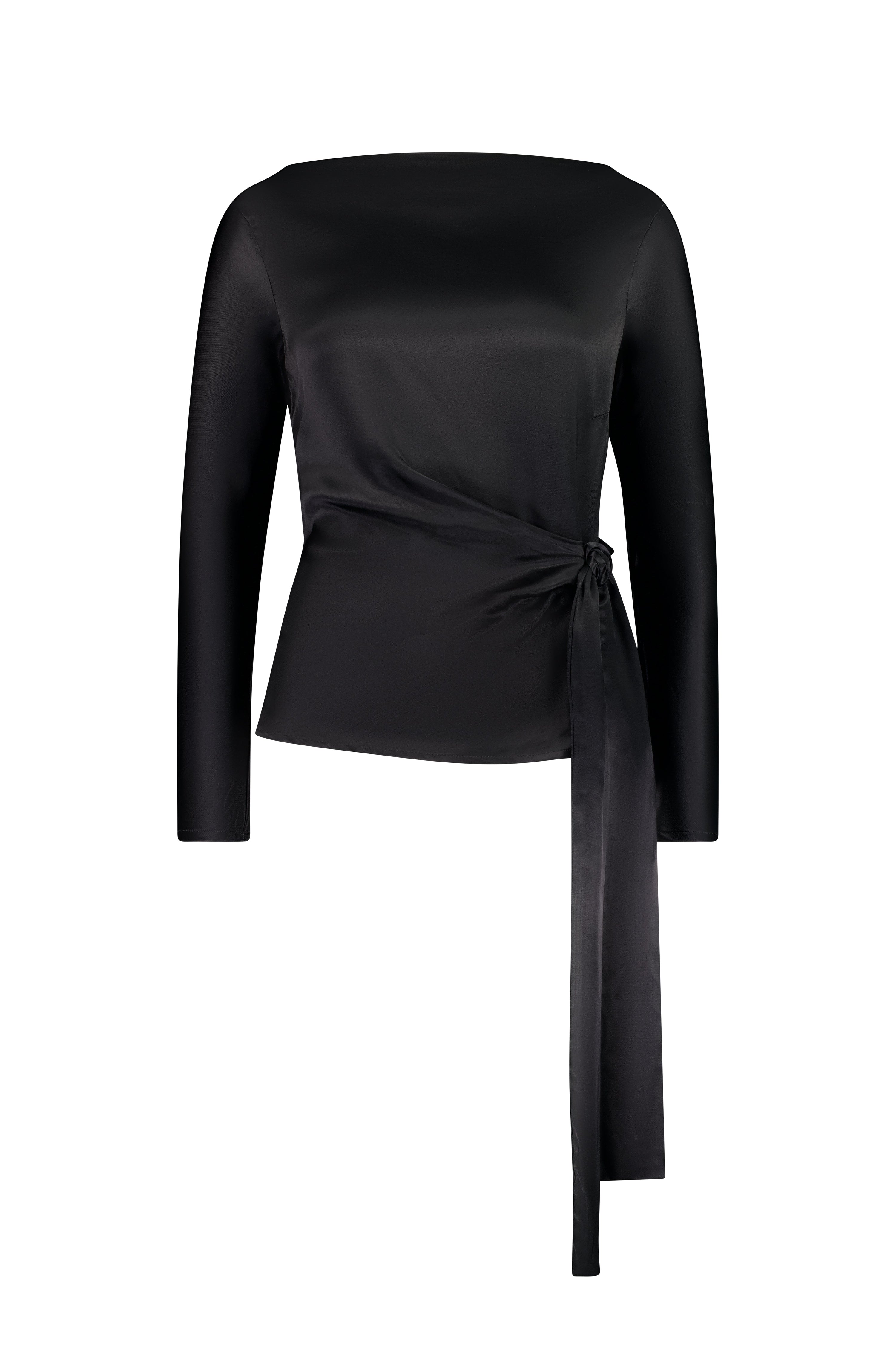 The Zenith Top by Racket - a sculpted cross over top with bias sleeves and adjustable tie. Available in crepe and satin back crepe. NZ made.