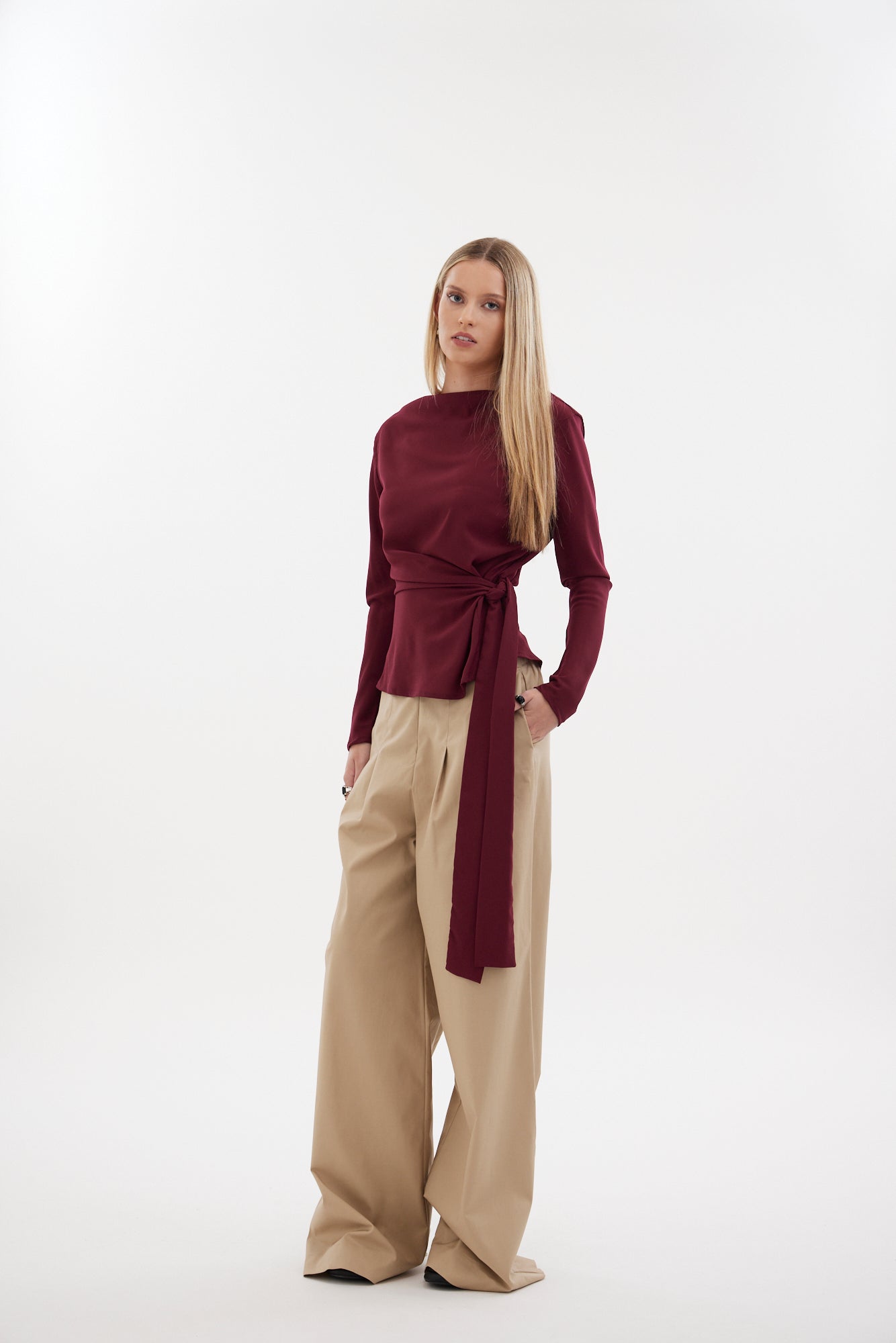 The Zenith Top by Racket - a sculpted cross over top with bias sleeves and adjustable tie. Available in crepe and satin back crepe. NZ made.