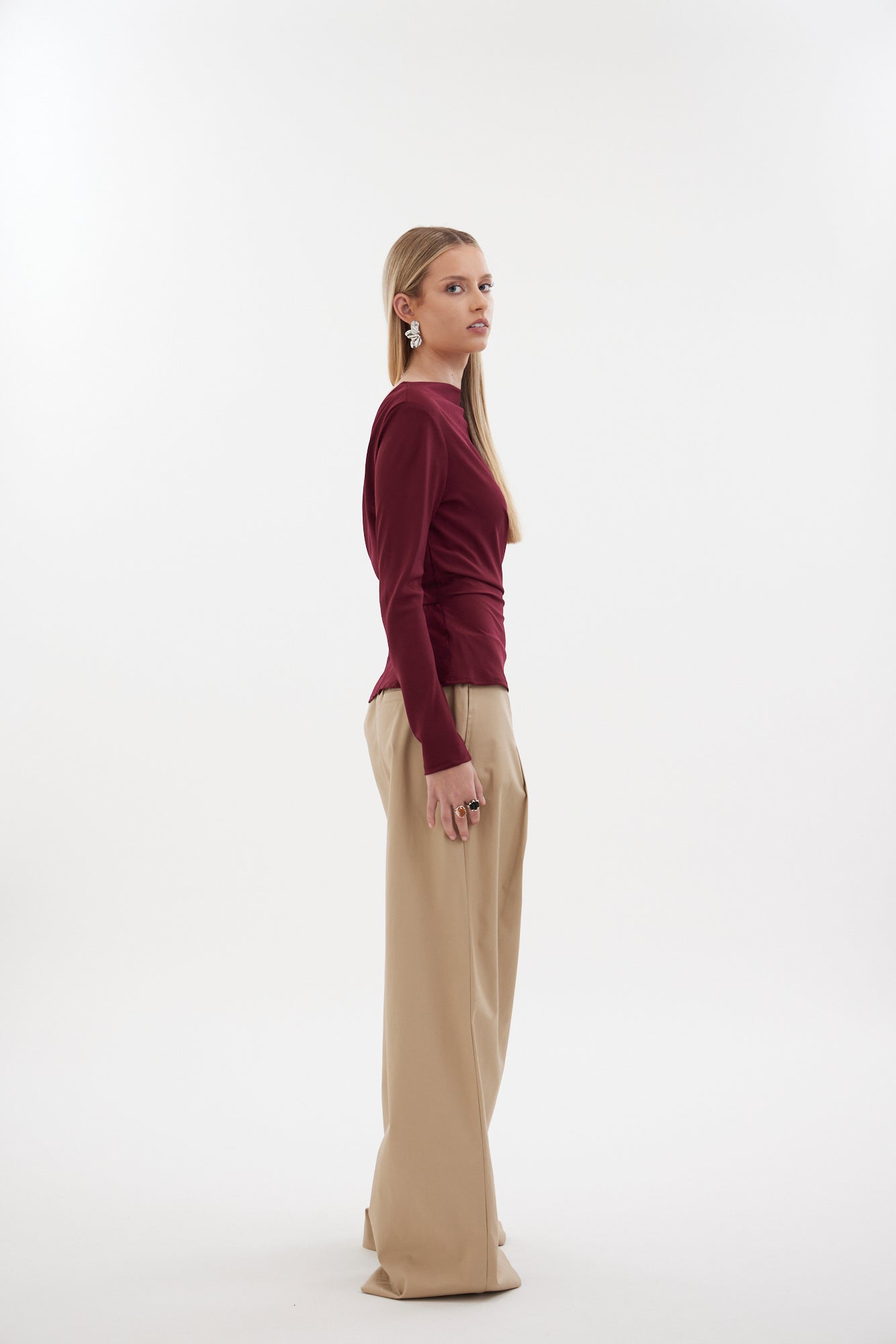 The Zenith Top by Racket - a sculpted cross over top with bias sleeves and adjustable tie. Available in crepe and satin back crepe. NZ made.