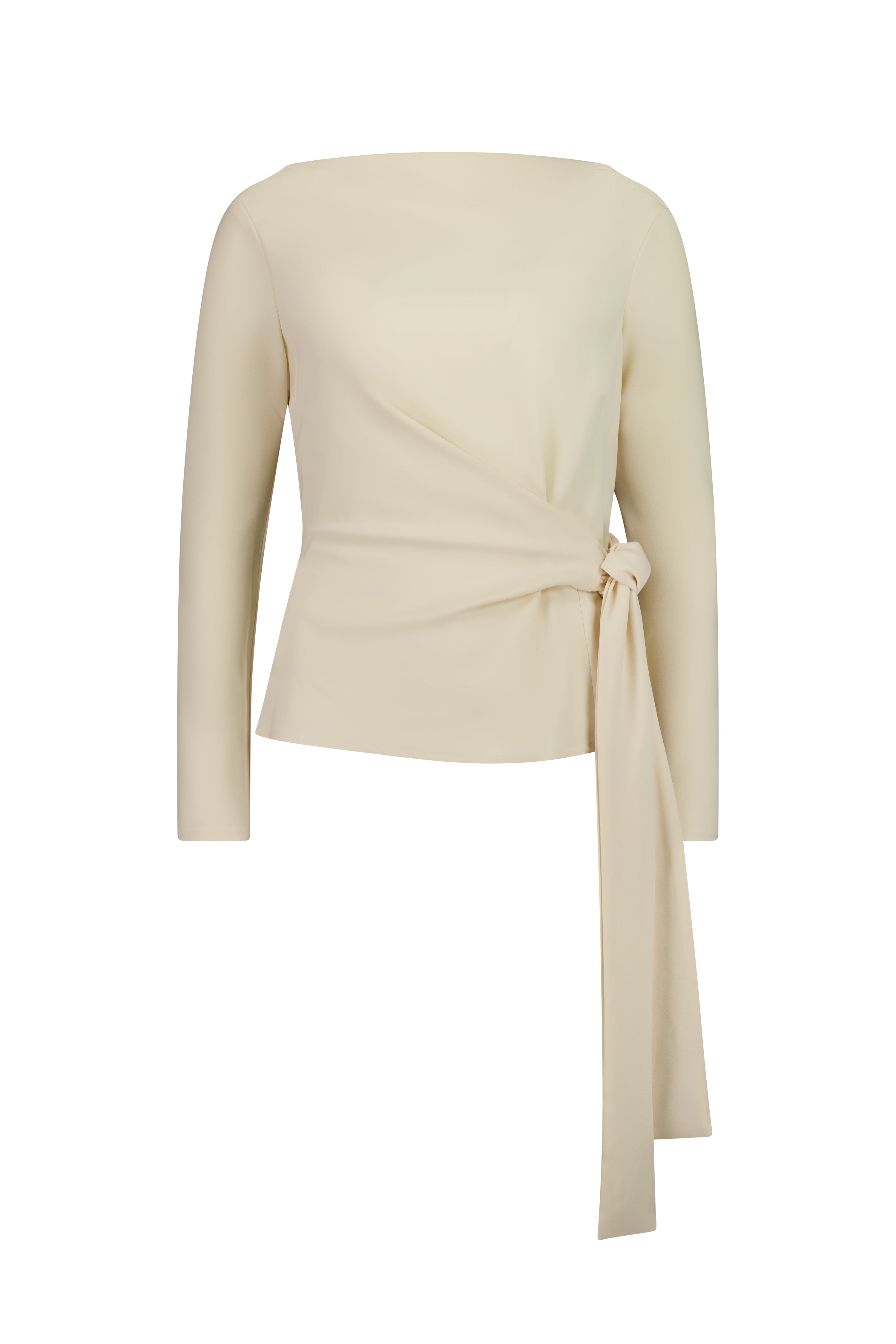 The Zenith Top by Racket - a sculpted cross over top with bias sleeves and adjustable tie. Available in crepe and satin back crepe. NZ made.