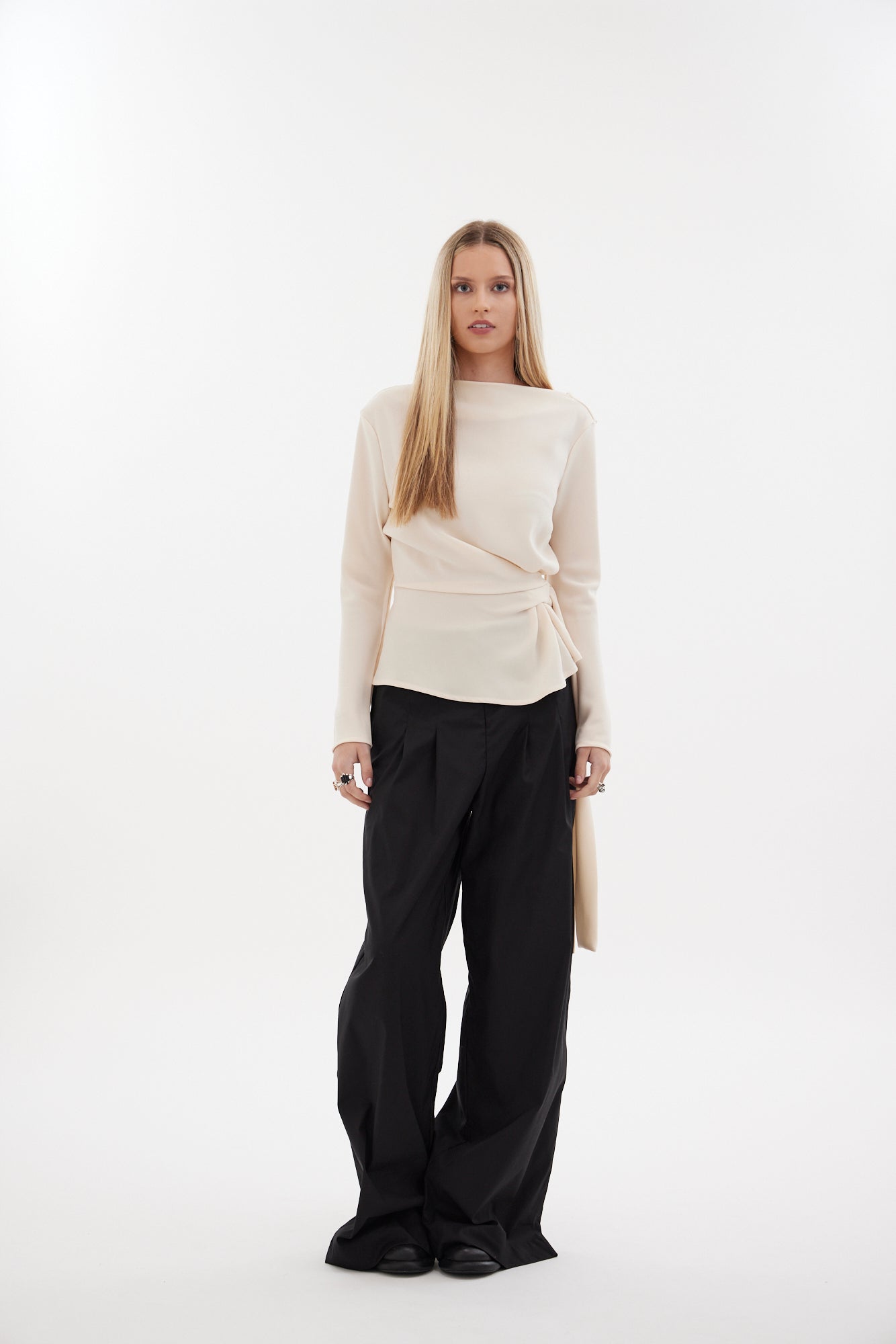 The Zenith Top by Racket - a sculpted cross over top with bias sleeves and adjustable tie. Available in crepe and satin back crepe. NZ made.