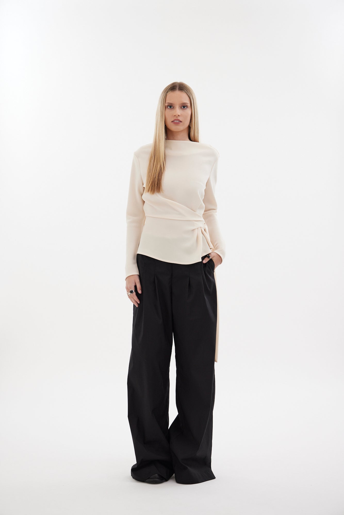 The Zenith Top by Racket - a sculpted cross over top with bias sleeves and adjustable tie. Available in crepe and satin back crepe. NZ made.