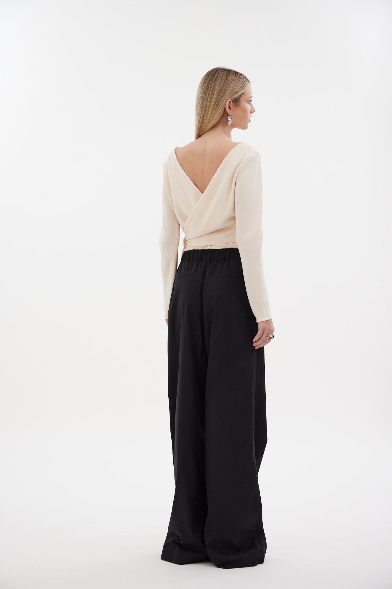 The Zenith Top by Racket - a sculpted cross over top with bias sleeves and adjustable tie. Available in crepe and satin back crepe. NZ made.